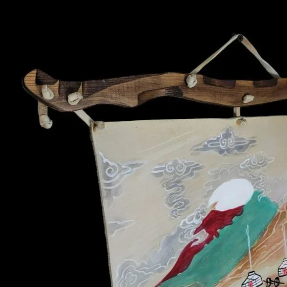 Hand Painted‎ Leather Wall Art Horses Mongolian Landscape Wood Western Carved - Picture 14 of 16